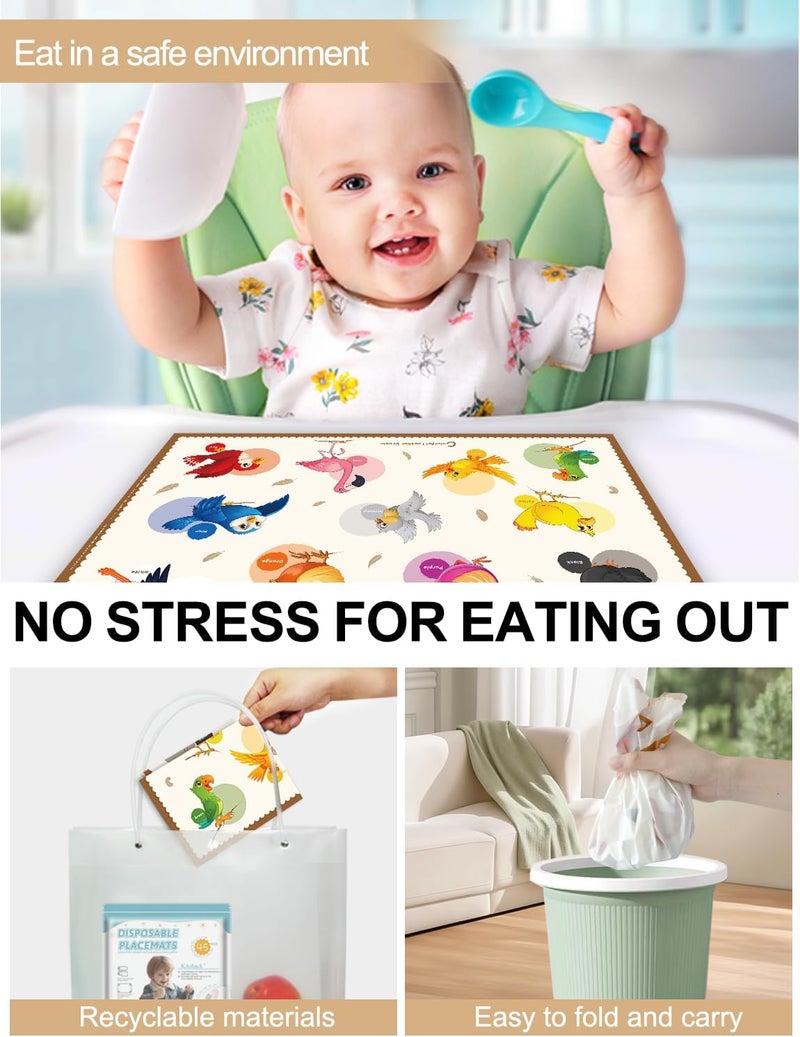 KAshack 45 Pack Sticky Disposable Placemats for Baby & Toddlers,Cute Color Bird Toddler Placemat 12"x18" Kids Table Mat for Party, Picnic Table, Restaurants Dining Table Travel Essentials for Toddlers - Image 5